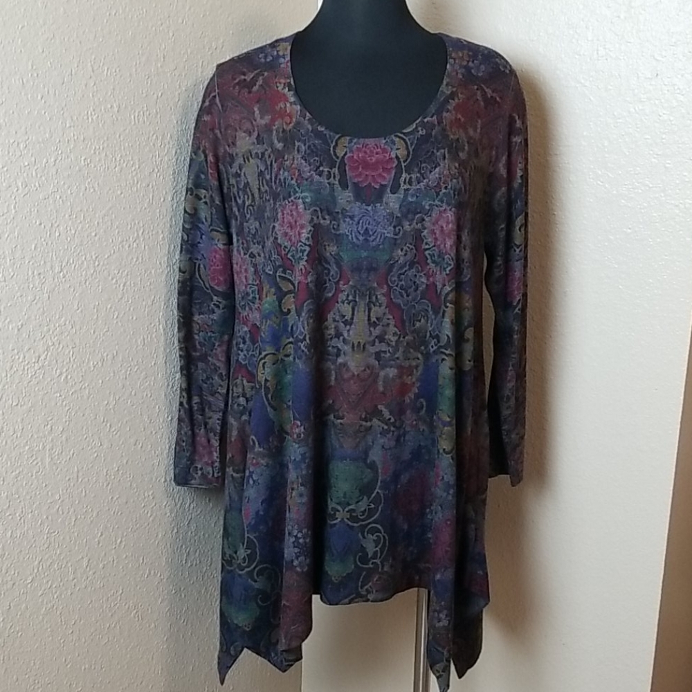 Soft Surroundings Asymmetric Floral Print Sweater